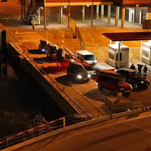 Cars waiting to board Silja Symphony in Mariehamn