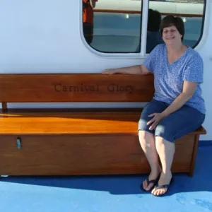 Patti in front of the Cabin Window