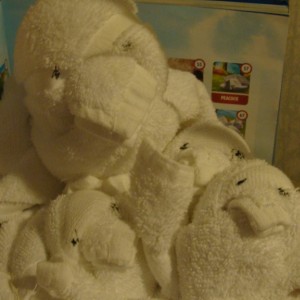 Basket of towel animals