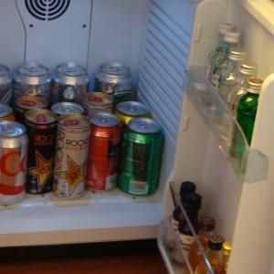 Our fully stocked mini fridge