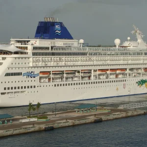 NCL Sky backs into her berth