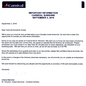 Email from Carnival