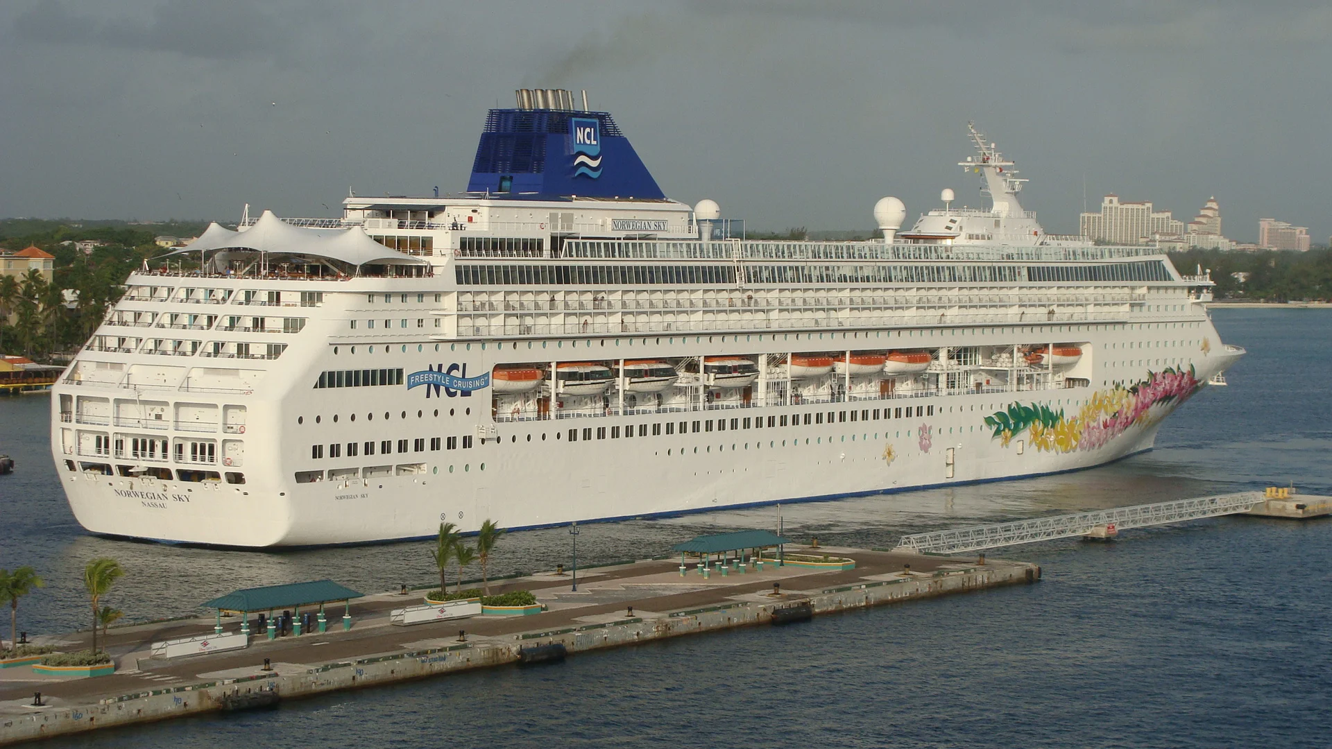 NCL Sky backs into her berth