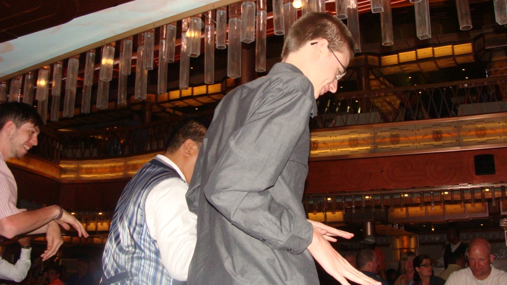 Ryan dances with the waiters
