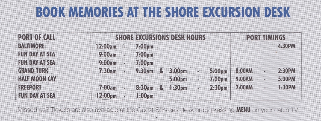 Shore Excursion Desk hours