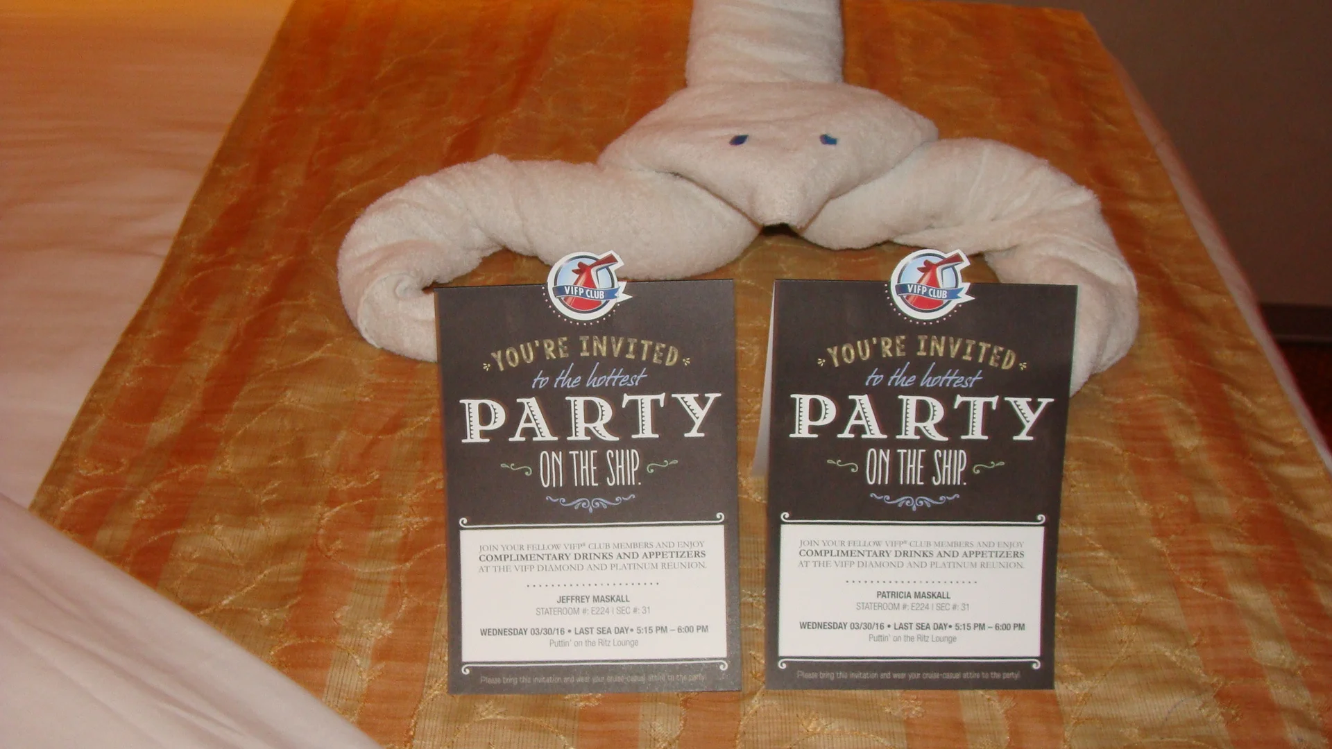 Tonight's turndown & VIFP Party invitations